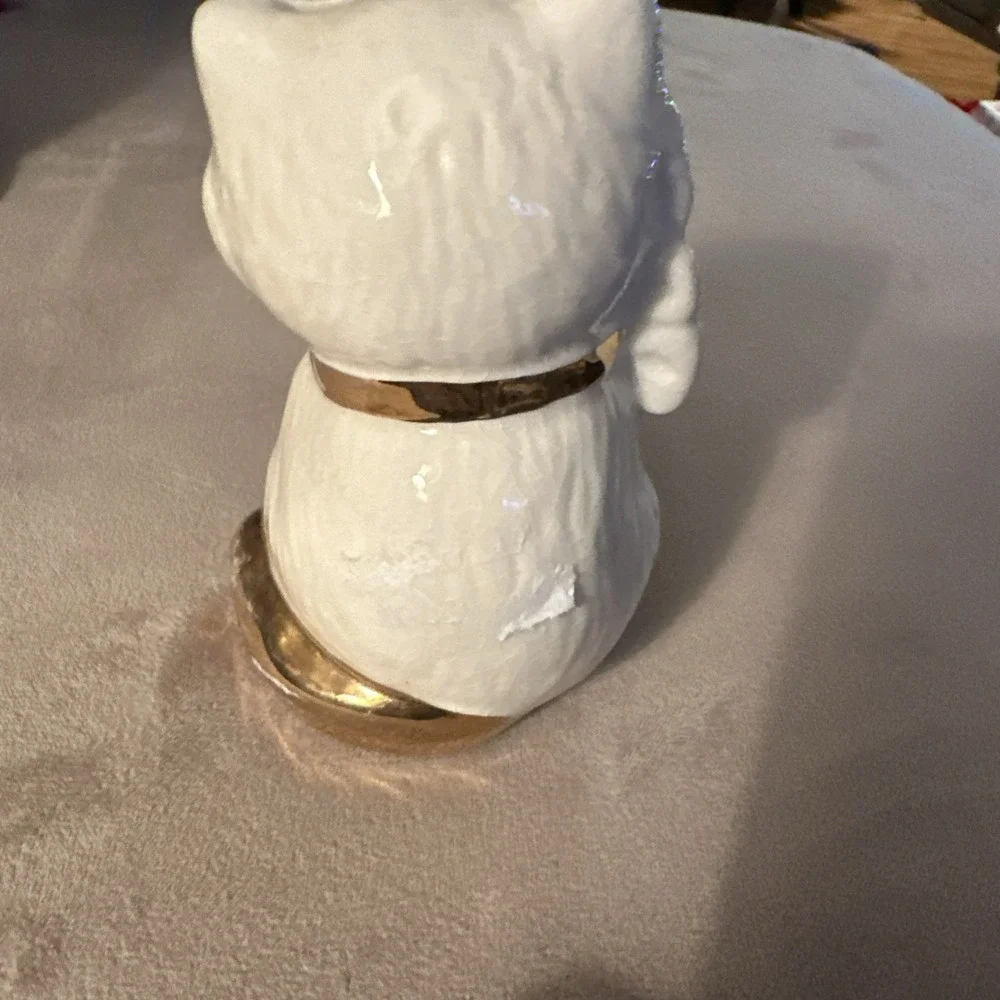 Vintage Pocelain/ Ceramic Mini Cat Fingurine White W/ Gold Accents piggy bank
